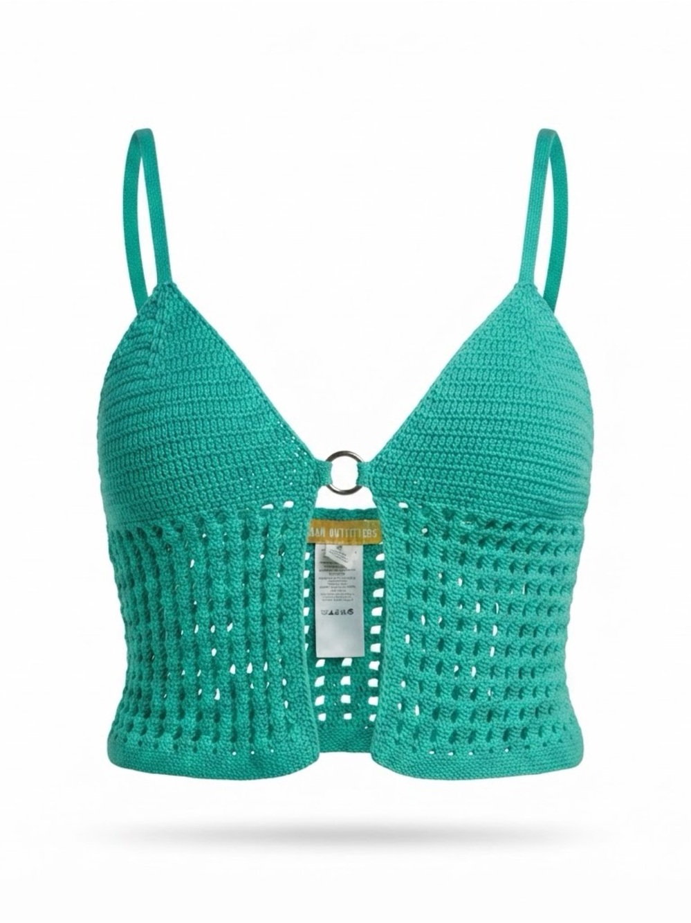 Urban Outfitters Teal Crochet Tank with Yellow-Striped Label